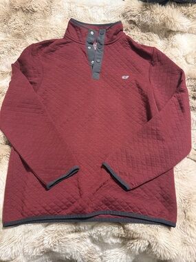 Vineyard Vines - Quilted Snap Mock Pullover - Maroon with Gray Trim - Medium
